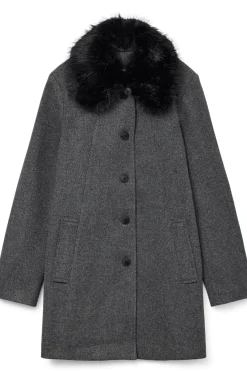 Vero Moda Curve Abrigo de pa&ntilde;o cuello de pelo talla grande^Mujer Abrigos