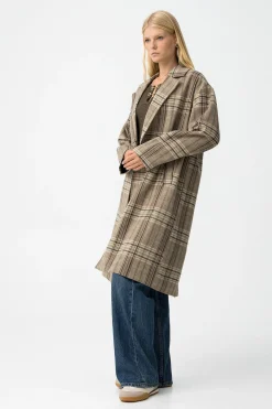 Tiffosi Abrigo Largo con Estampado de Cuadros^Mujer Abrigos