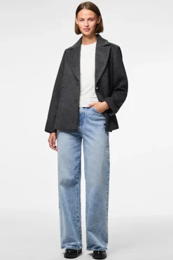 Pieces Abrigo pa&ntilde;o corto bot&oacute;n flor^Mujer Abrigos