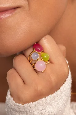 Singularu Anillo Celebrate Pink Ba&ntilde;o Oro^Mujer Bisutería