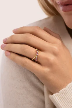 Singularu Anillo Estelar Cross Ba&ntilde;o oro^Mujer Bisutería