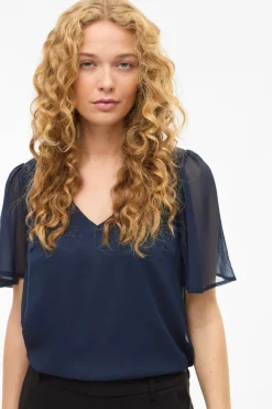 Vila Blusa de manga corta de gasa^Mujer Camisas Y Blusas