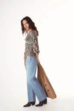 Slowlove Blusa estampada volante^Mujer Camisas Y Blusas