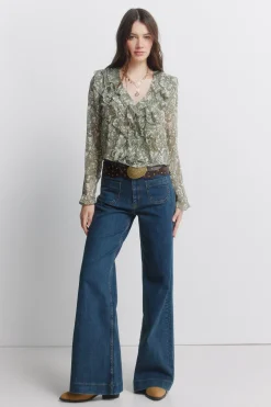 Springfield Blusa gasa volantes estampada^Mujer Camisas Y Blusas