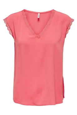 Only Blusa manga corta encaje^Mujer Camisas Y Blusas