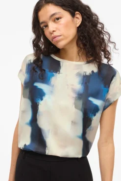 Vila Blusa manga corta satinada^Mujer Camisas Y Blusas