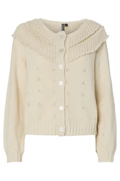 Pieces C&aacute;rdigan de punto fino con volantes y detalle calado^Mujer Jerséis Y Cárdigans