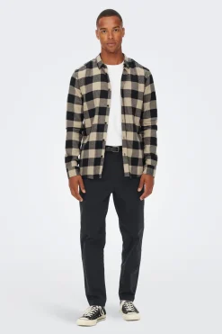 Only & Sons Camisa de hombre de manga larga y cuadros^Hombre Camisas
