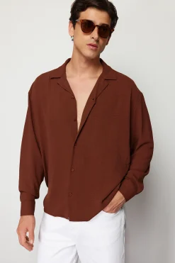 Trendyol Camisa flu&iacute;da manga larga^Hombre Camisas