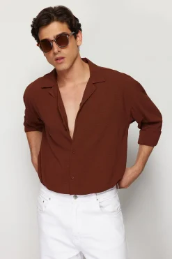 Trendyol Camisa flu&iacute;da manga larga^Hombre Camisas