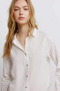 Springfield Camisa lino escote pico^Mujer Camisas Y Blusas|Lino