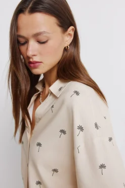 Springfield Camisa manga corta estampada oversize^Mujer Lino|Camisas Y Blusas