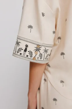 Springfield Camisa manga corta estampada oversize^Mujer Lino|Camisas Y Blusas