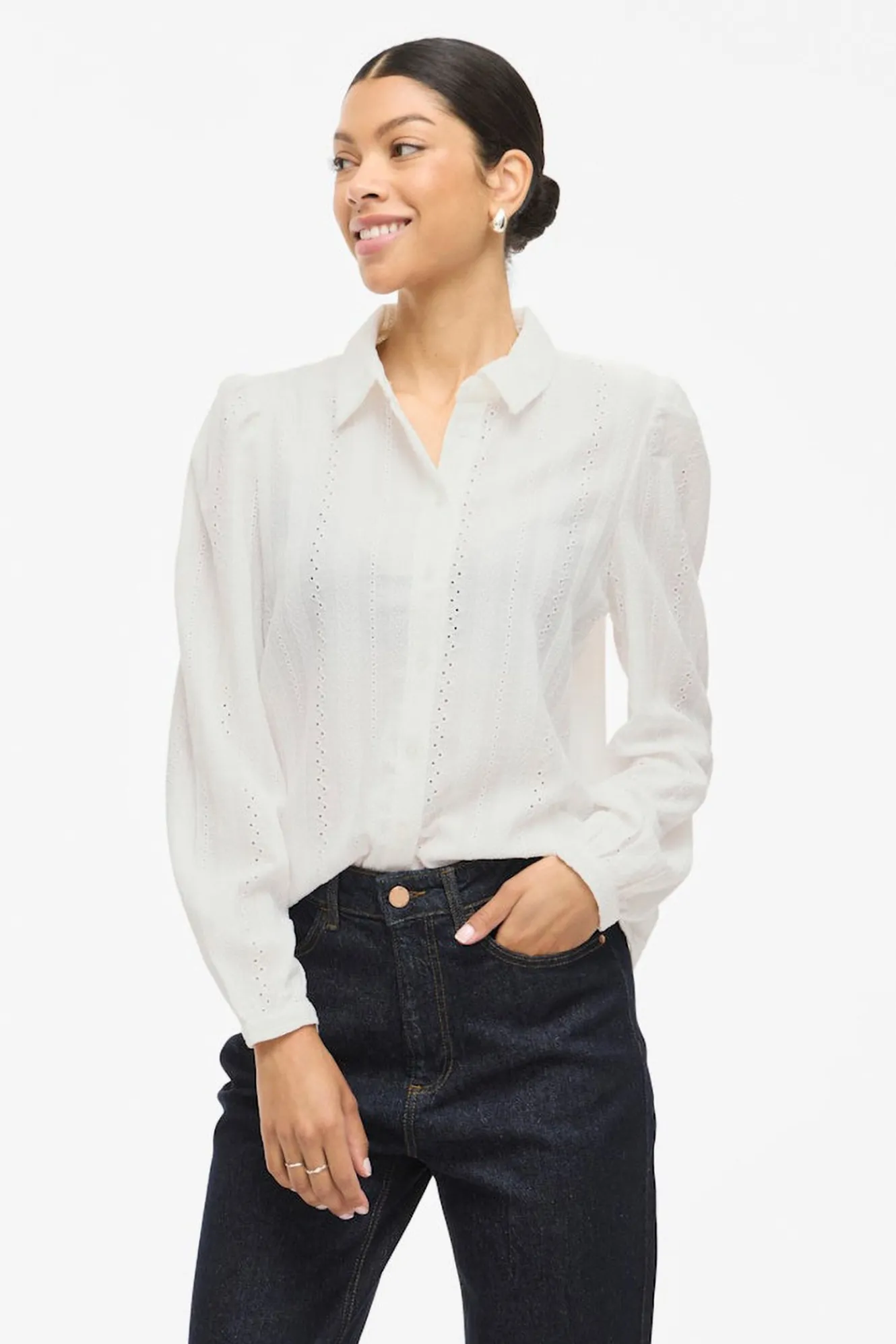 Vila Camisa manga larga con bordado inglés^Mujer Camisas Y Blusas