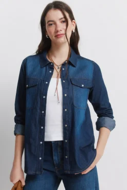 Springfield Camisa vaquera bolsillos algod&oacute;n^Mujer Camisas Y Blusas