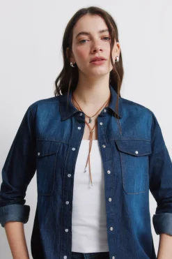 Springfield Camisa vaquera bolsillos algod&oacute;n^Mujer Camisas Y Blusas