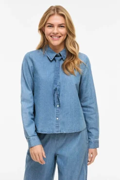 Vila Camisa vaquera con lazada en el cuello^Mujer Camisas Y Blusas
