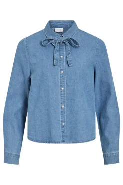 Vila Camisa vaquera con lazada en el cuello^Mujer Camisas Y Blusas