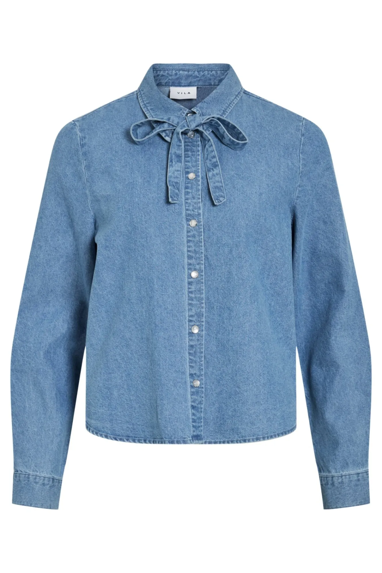 Vila Camisa vaquera con lazada en el cuello^Mujer Camisas Y Blusas