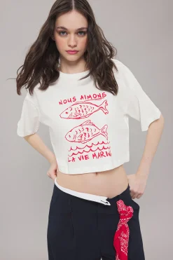 Trendyol Camiseta corta texto^Mujer Camisetas