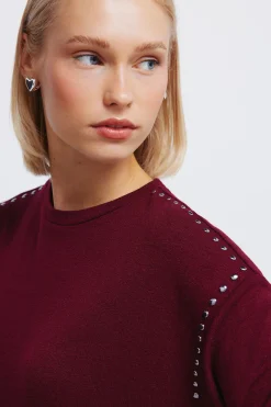 Springfield Camiseta punto cortado tachas^Mujer Camisetas