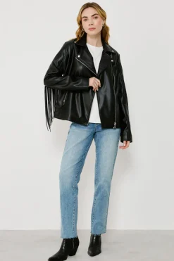 Vila Cazadora biker de polipiel con flecos^Mujer Chaquetas