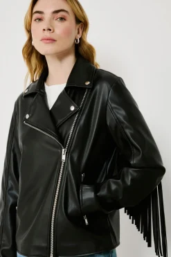 Vila Cazadora biker de polipiel con flecos^Mujer Chaquetas