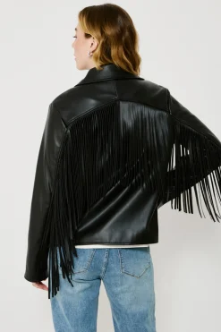 Vila Cazadora biker de polipiel con flecos^Mujer Chaquetas