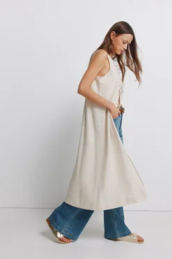 Springfield Chaleco largo lino^Mujer Jerséis Y Cárdigans|Lino