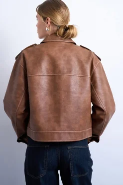 Topshop Chaqueta corta biker efecto piel^Mujer Chaquetas