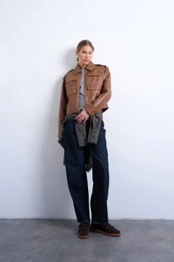 Topshop Chaqueta corta biker efecto piel^Mujer Chaquetas