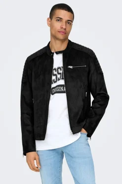 Only & Sons Chaqueta de hombre biker de suede.^Hombre Cazadoras