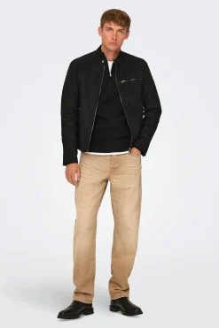 Only & Sons Chaqueta de hombre biker de suede.^Hombre Cazadoras