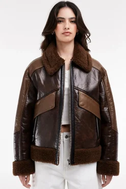 Topshop Chaqueta efecto piel combinada.^Mujer Chaquetas|Abrigos