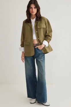 Trendyol Chaqueta oversize cuello pana^Mujer Chaquetas