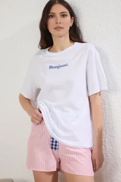 Trendyol Conjunto de pijama corto rayas^Mujer Pijamas