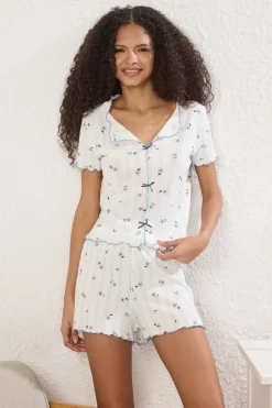 Trendyol Conjunto de pijama corto floral lazos^Mujer Pijamas