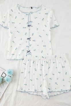 Trendyol Conjunto de pijama corto floral lazos^Mujer Pijamas