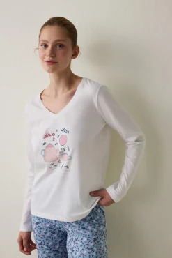 Penti Conjunto de pijama de manga larga con cuello en V y Cup Of Tea^Mujer Pijamas