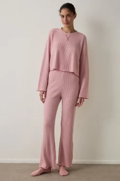 Penti Conjunto de pijama t&eacute;rmico de manga larga con cuello barco y efecto waffle Toz^Mujer Pijamas