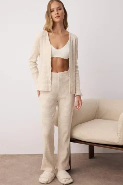 Trendyol Conjunto pijama canalé cárdigan y pantalón^Mujer Pijamas