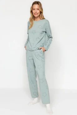 Trendyol Conjunto pijama con estrellas menta100% algodón^Mujer Pijamas