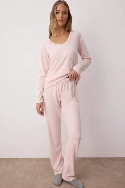 Trendyol Conjunto pijama invierno canalé^Mujer Pijamas