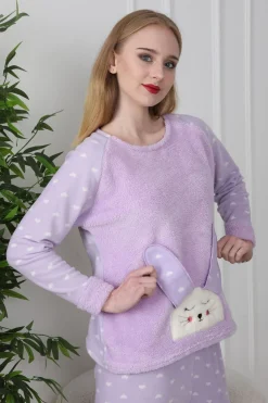 Trendyol Conjunto pijama polar conejo y corazones lila^Mujer Pijamas