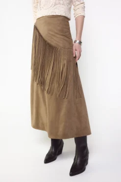 Slowlove Falda antelina con flecos^Mujer Faldas