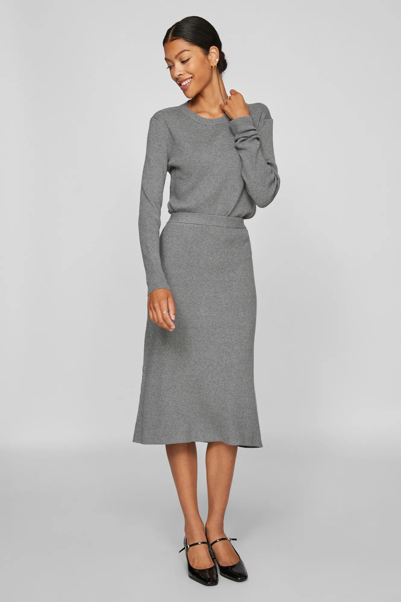 Vila Falda de punto canalé midi^Mujer Faldas|Basic Bar