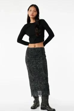 Koton Falda midi de tul con estampado animal y forro, cintura estándar^Mujer Faldas