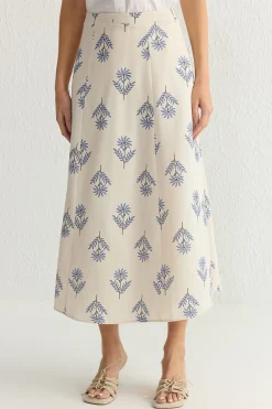 Trendyol Falda midi estampada^Mujer Lino|Faldas