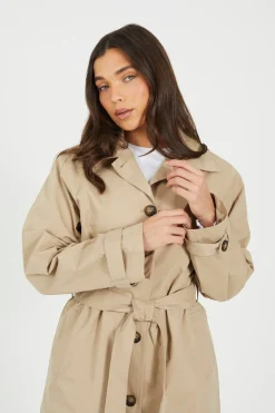 Brave Soul Gabardina larga con cintur&oacute;n^Mujer Gabardinas|Abrigos