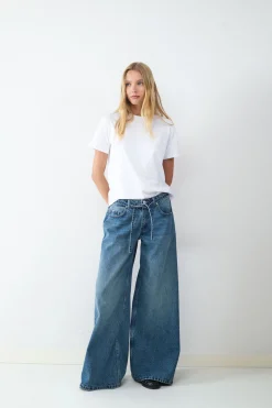 Balmohk Jeans wide leg detalle cord&oacute;n^Mujer Jeans